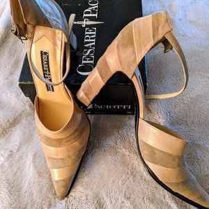 Cesare Paciotti Tan Leather & Suede 4" Heels size 38 1/2